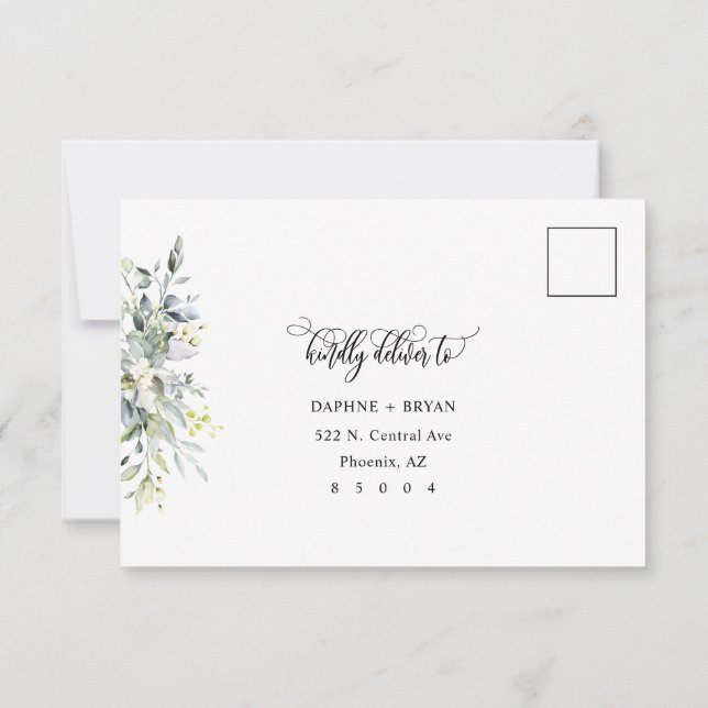 Elegant Grönt Löv Svarskort Kort 4 val av måltid (Baksida)