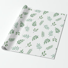 Elegant Grönt Löv Wrapping Papper on White Presentpapper
