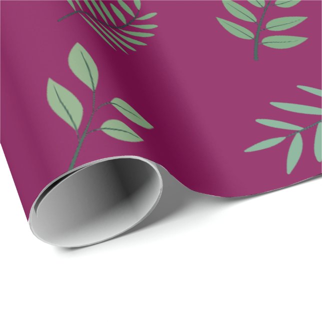 Elegant Grönt Löv Wrapping Papper på Vin Presentpapper (Rullad Hörn)