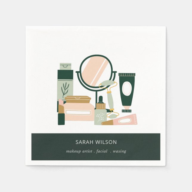Elegant  Grönt Makeup Artist Cosmolog Pappersservett (Framsidan)