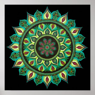 Elegant Grönt Mandala   Bohemian Zen Minimalist Poster