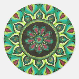 Elegant Grönt Mandala | Bohemian Zen Minimalist Runt Klistermärke