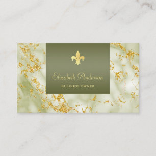 Elegant Grönt Marble with Guld Fleur de Lis Visitkort