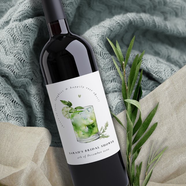 Elegant Grönt Margarita Cocktail Möhippa Vinflaska Etikett (Skapare uppladdad)