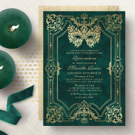 Elegant Grönt Masqueramask Quinceanera Inbjudningar