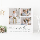 Elegant Grönt Merry & Bright 3 Photo Square Julkort<br><div class="desc">Ett kort med enkel helgdag och elegant med ett vitt snö mönster på baksidan. Om du vill ha en mer avancerad anpassning av den här designen klickar du på länken Anpassa ytterligare för att ändra teckensnitt,  storlekt,  färg osv.</div>