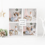 Elegant Grönt Merry & Bright 4 Photo Julkort<br><div class="desc">Enkel helgdag och elegant med kvadratiskt kort med anpassningsbar på baksidan. Om du vill ha en mer avancerad anpassning av den här designen klickar du på länken Anpassa ytterligare för att ändra teckensnitt,  storlekt,  färg osv.</div>