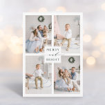 Elegant Grönt Merry & Bright 4 Photo Julkort<br><div class="desc">Helgdag av enkelt och elegant med anpassningsbar på baksidan. Om du vill ha en mer avancerad anpassning av den här designen klickar du på länken Anpassa ytterligare för att ändra teckensnitt,  storlekt,  färg osv.</div>