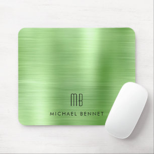 Elegant Grönt Metallic Monogram Namn Musmatta