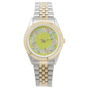 Elegant Grönt Modern Blommigt Kvinnobevakning Armbandsur