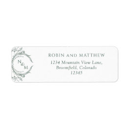 Elegant Grönt Monogram Bröllop Returadress Returadress Etikett