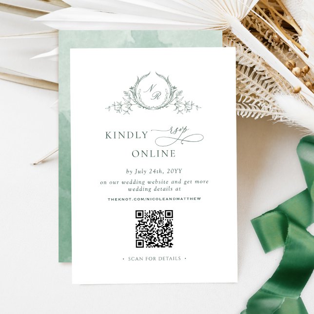 Elegant Grönt Monogram OSA Online QR-kod för  Tilläggskort (Skapare uppladdad)