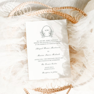 Elegant Grönt Monogram QR Osa Photo Bröllop Inbjudningar