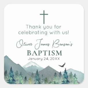 Elegant Grönt Mountain Boy Baptism Communion Fyrkantigt Klistermärke