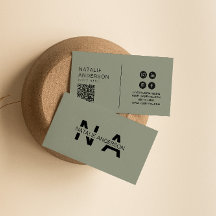 Elegant Grönt Neutralt QR Monogram Logotyp Boho