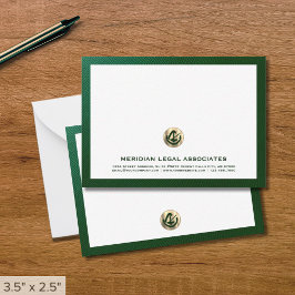 Elegant Grönt Notecard med Guld Logotyp Law Office Anteckningskort