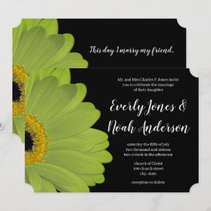 Elegant Grönt och Black Gerber Daisy Bröllop Inbjudningar