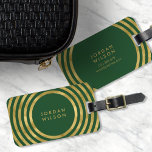 Elegant Grönt och Faux Guld Circles Geometric Linj Bagagebricka<br><div class="desc">Resa i stil med den här eleganten bagagetaggen som har en modern geometrisk cirkel i guld mot linjer mönster mot grönten. Anpassa den här märkrn med din information och om du vill ha fler alternativ, t.ex. att ändra teckensnittet, så klickar du storlekt på knappen Anpassa. *Observera att Zazzle Watermark som...</div>