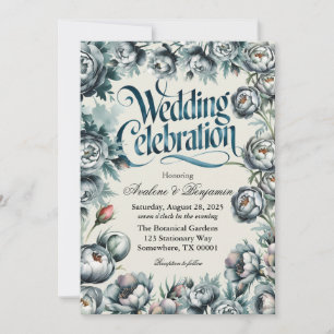 Elegant Grönt och Grått Bouquet Bröllop Firande Inbjudningar