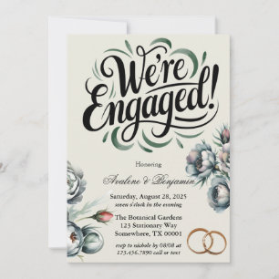 Elegant Grönt och Grått Bouquet Vi är engagerade Inbjudningar