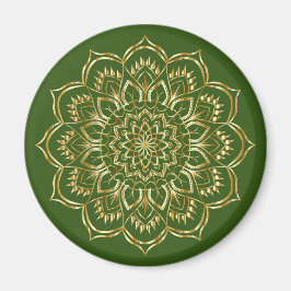 Elegant Grönt och Guld Blommigt Mandala Mönster Magnet