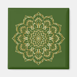 Elegant Grönt och Guld Blommigt Mandala Mönster Magnet