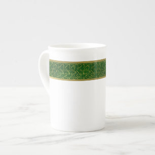 Elegant Grönt och Guld Bone China Mugg Benporslin Mugg