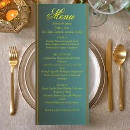Elegant Grönt och Guld Bröllop Menu Meny