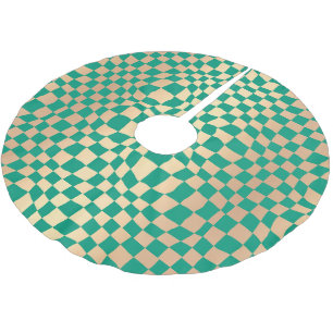 Elegant Grönt och Guld Checker Mönster Julgransmatta Borstad Polyester