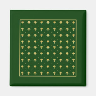 Elegant Grönt och Guld Damask Magnet
