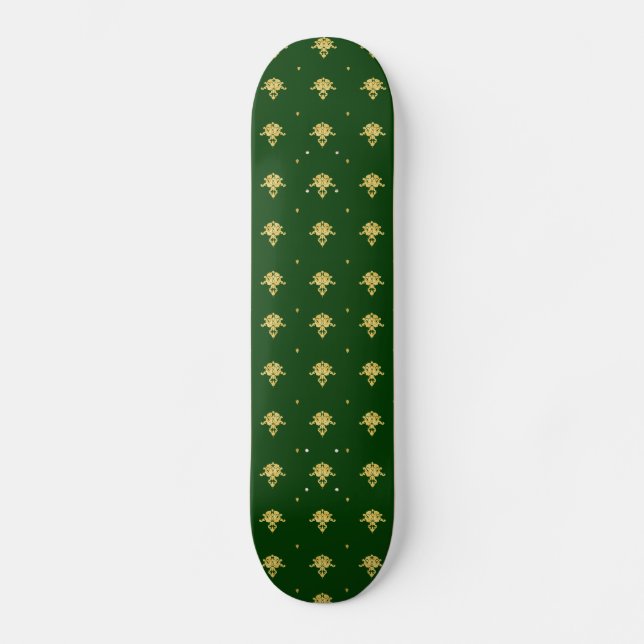 Elegant Grönt och Guld Damask Skateboard Bräda 20,5 Cm (Framsida)