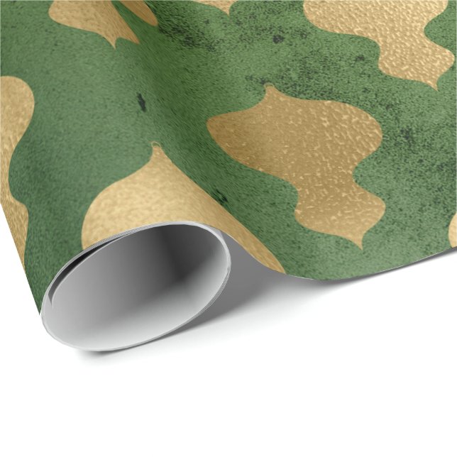 Elegant grönt och guld dekoration mönster presentpapper (Rullad Hörn)