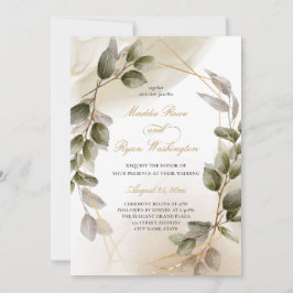 Elegant  Grönt och Guld Foliage Bröllop  Inbjudningar