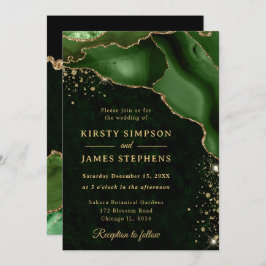 Elegant Grönt och Guld Glitter Agate Bröllop Inbjudningar