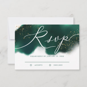 Elegant Grönt och Guld Glitter Bröllop OSA Kort