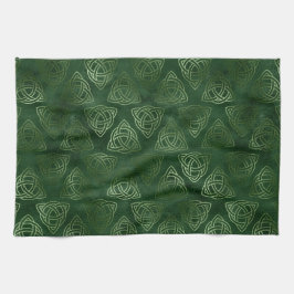 Elegant Grönt och Guld Irish Celtic Mönster Kökshandduk