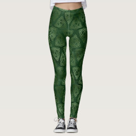 Elegant Grönt och Guld Irish Celtic Mönster Leggings