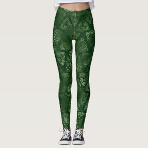 Elegant Grönt och Guld Irish Celtic Mönster Leggings