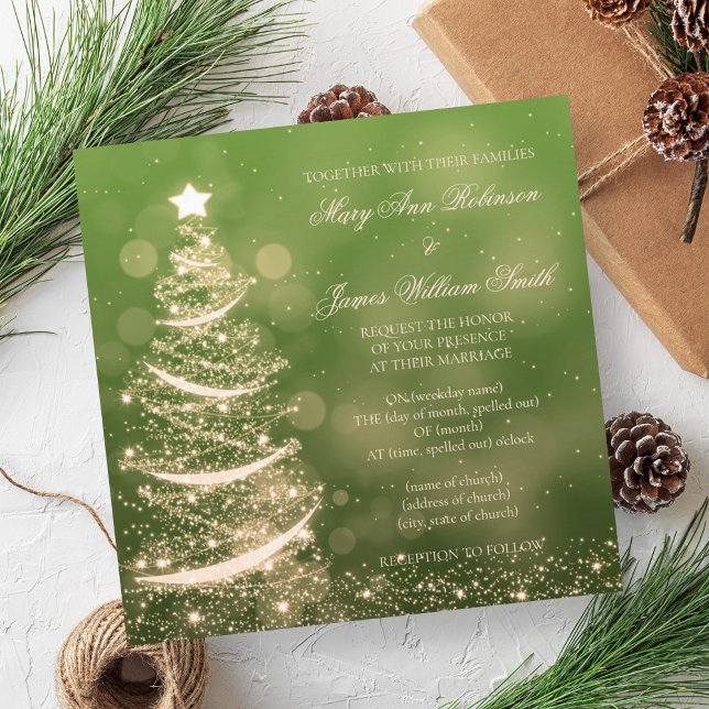 Elegant Grönt och Guld jul Bröllop Inbjudningar (Elegant Green & Gold Christmas Wedding Invitation)