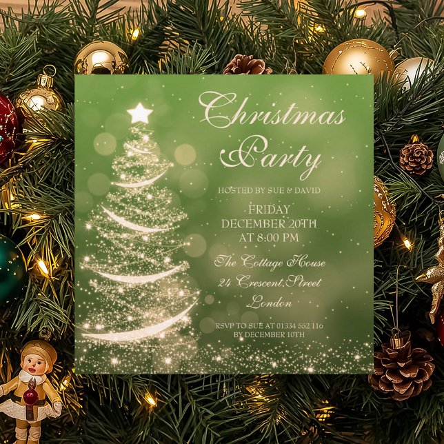 Elegant Grönt och Guld jul Gnistran Party Inbjudningar (Elegant Green & Gold Christmas Party Sparkle Invitation)