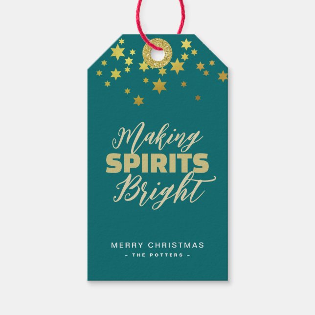 Elegant Grönt och Guld jul Presentetikett (Framsidan)