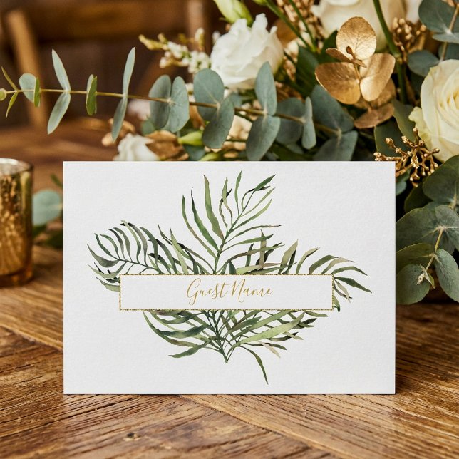 Elegant Grönt och guld Löv Bord-platskort Inbjudningar (Elegant Green and gold Leaf Table Place Card.)