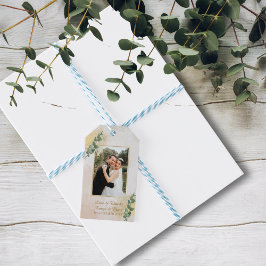 Elegant Grönt och Guld Photo Bröllop Presentetikett