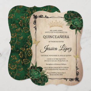 Elegant Grönt och Guld Quinceañera Rustic Birthday Inbjudningar
