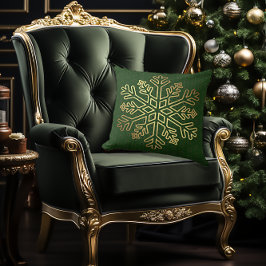 Elegant Grönt och Guld Snowflake Decorative Kudde