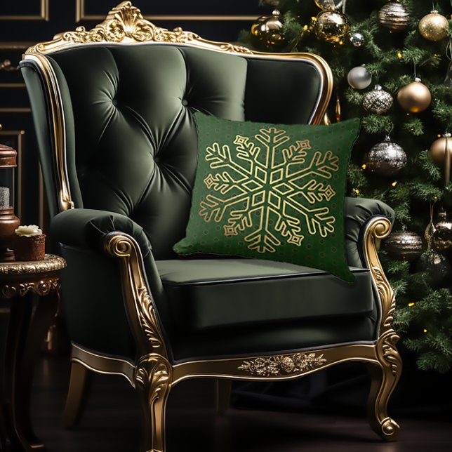 Elegant Grönt och Guld Snowflake Decorative Kudde (Vintage Elegant Decorative Green and Gold Throw Pillow
)