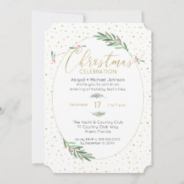 Elegant Grönt och Guld Vattensfärgad jul Party Inbjudningar