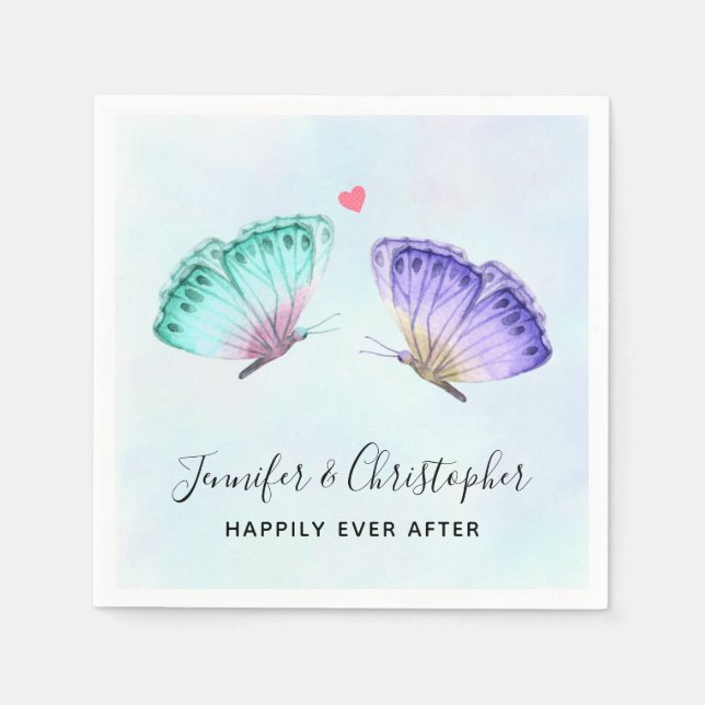 Elegant Grönt och Lila Vattenfärgsmufalk Pappersservett (Framsidan)