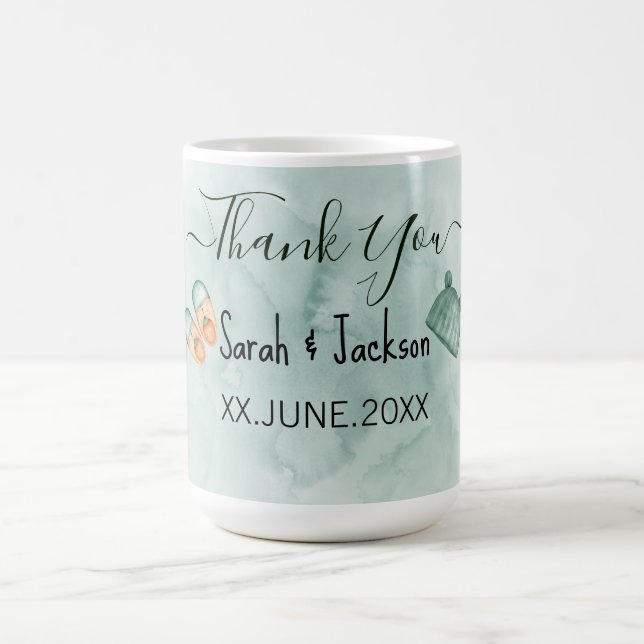 ELEGANT GRÖNT & ORANGE VATTENFÄRGSKABY SHOWER KAFFEMUGG (Center)