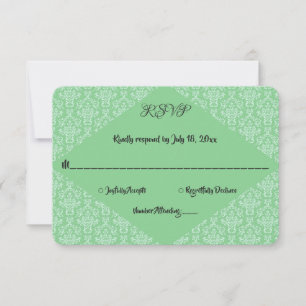 Elegant Grönt Ornate Damask Classic Formal Bröllop OSA Kort